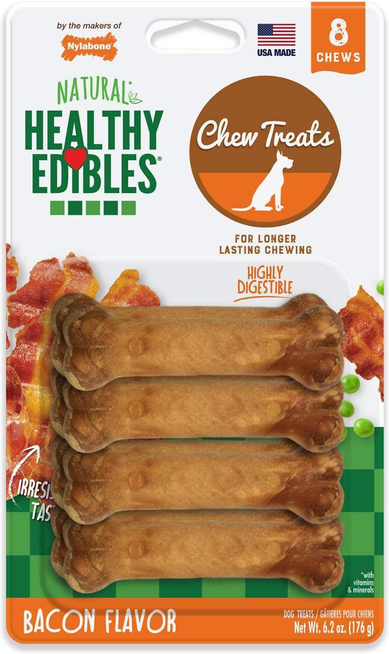 Nylabone Healthy Edibles Bacon Flavor Dog Bone Treats, Petite, 8 count Nylabone Healthy Edibles Bacon Flavor Dog Bone Treats, Petite, 8 count