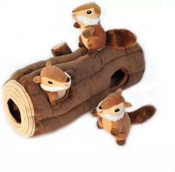 ZippyPaws Burrow Squeaky Hide & Seek Plush Dog Toy (Log & Chipmunks)
